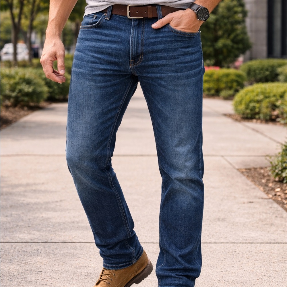 Everlane Uniform Men's Slim-Straight Jeans Dark Blue Wash 31x34 Grunge